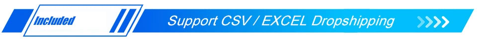 Support for CSV and Excel dropshipping services, highlighted in blue and white design.