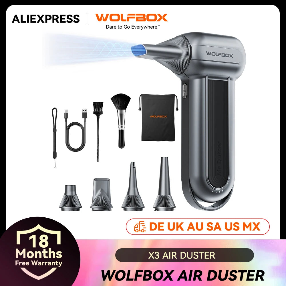 WOLFBOX MF100 Electric Air Duster Air Blower-150000RPM Super Power, Rechargeable 3-Gear Brushless Motor for Car/PC/Home/Outdoor