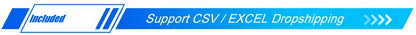 Support for CSV and Excel dropshipping services, highlighted in blue and white design.