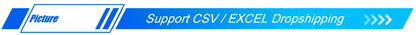 Support for CSV and Excel dropshipping indicated in a blue banner design.