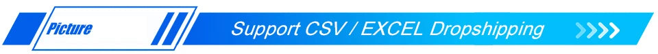 Support for CSV and Excel dropshipping indicated in a blue banner design.