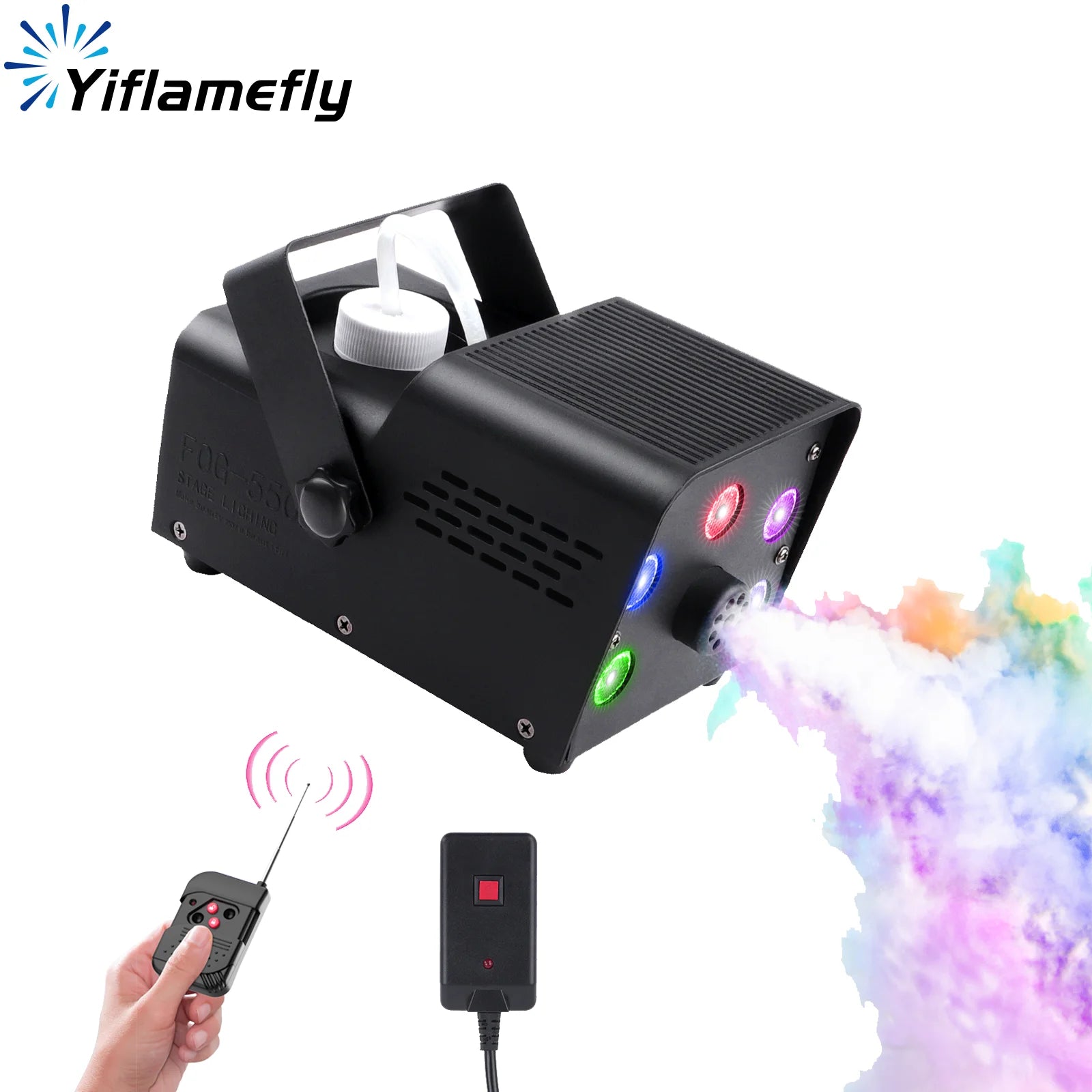 Yiflamefly 550W Fog Machine With Colorful 5PCS RGB LED Stage Light Remote Control Smoke Machine Fogger For Wedding Party Bar