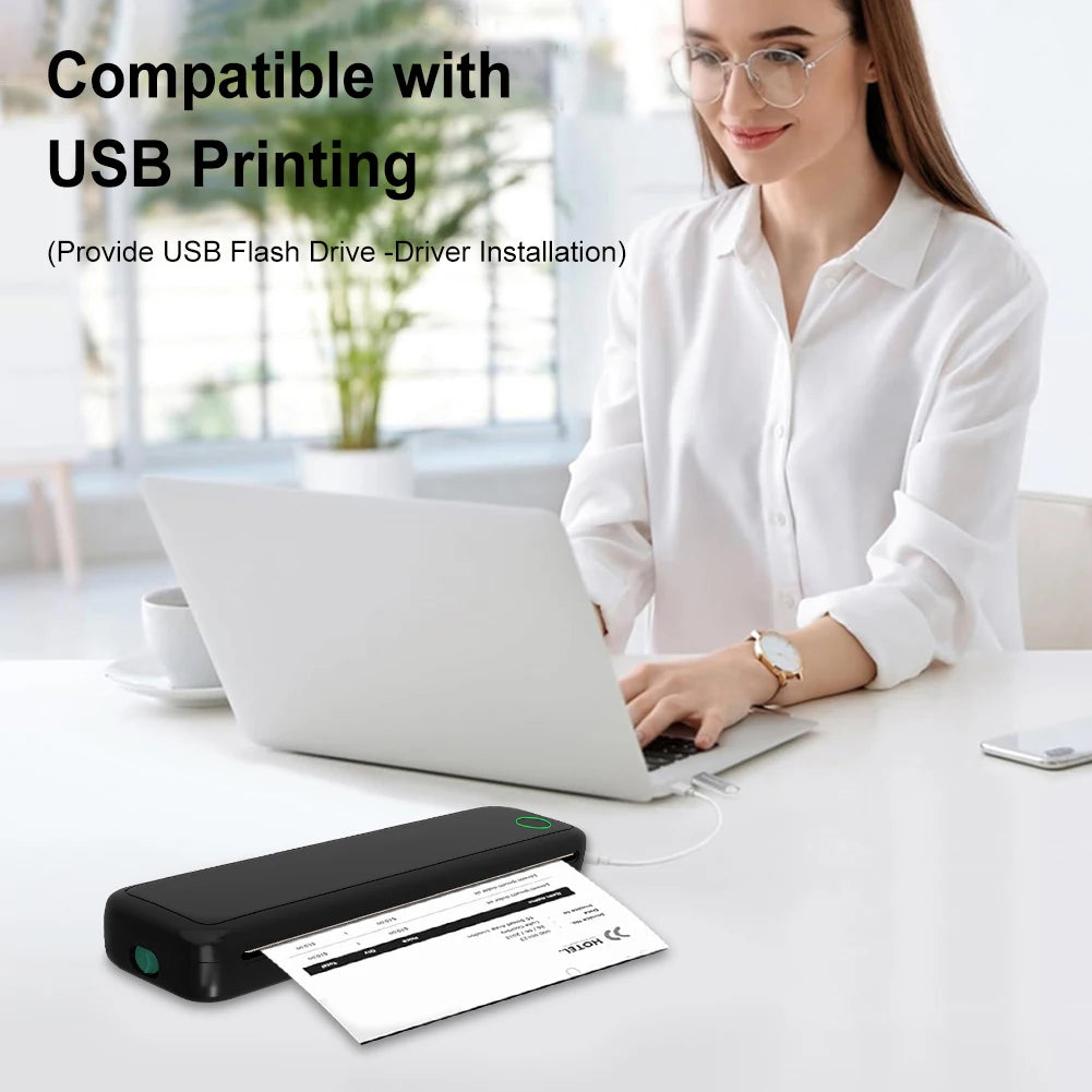 Printer Inkless BT Wireless Portable Printer with Printing Paper Document Printing Maker for Smartphone PC  A4 Thermal Printer